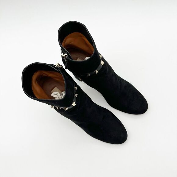VALENTINO Rockstud Black Suede Ankle Strap Boots Size 41 US 10.5 Leather Heeled - Picture 2 of 11